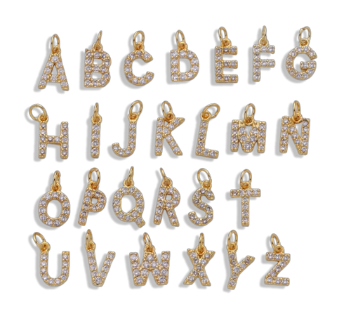 Crystal Letter Charm - 14k gold filled 10mm crystal initial personalization charm