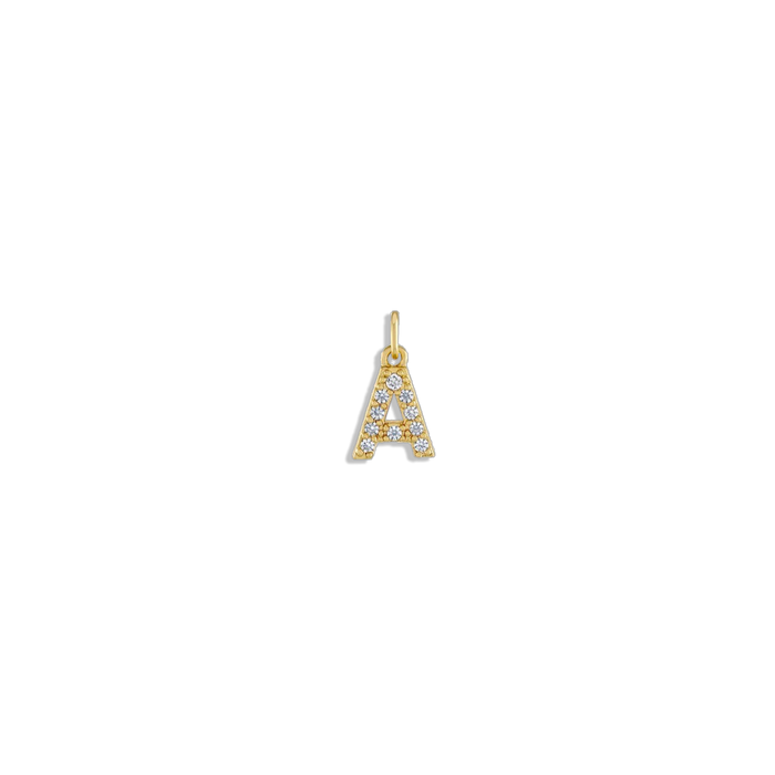 Crystal Letter Charm - 14k gold filled 10mm pave crystal initial charm