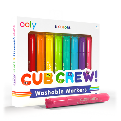 Quarter angle of packaging of OOLY Cub Crew Washable Markers on a white background