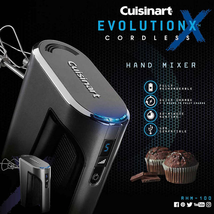 CUISINART EvolutionX Cordless Hand Mixer - Refurbished with Cuisinart Warranty - RHM-100