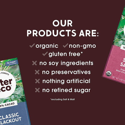 Dark Chocolate Bars, Pure Dark Cocoa, Fair Trade, Organic, Non-GMO, Gluten Free, 12-Pack Super Blackout - Eco Trade Company