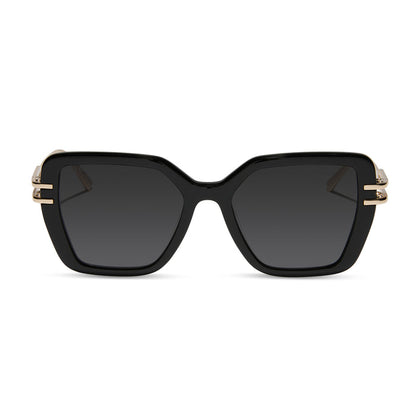 diff eyewear dasha square prescription sunglasses with a black frame and gold metal temples front view