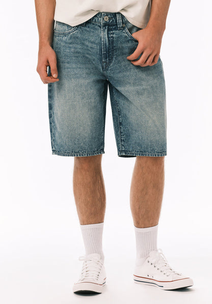 Buffalo Men Shorts Navy Denim Denim Shorts Rigid Knee-Length Short-Sleeve