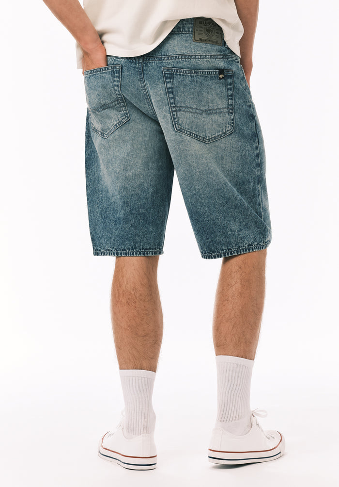 Buffalo Men Shorts Navy Denim Denim Shorts Rigid Knee-Length Short-Sleeve