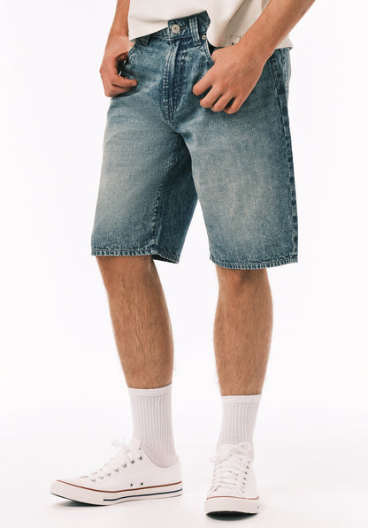 Buffalo Men Shorts Navy Denim Denim Shorts Rigid Knee-Length Short-Sleeve