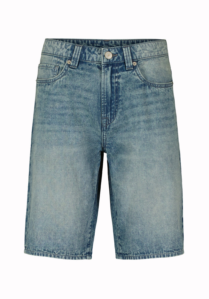 Buffalo Men Shorts Navy Denim Denim Shorts Rigid Knee-Length Short-Sleeve