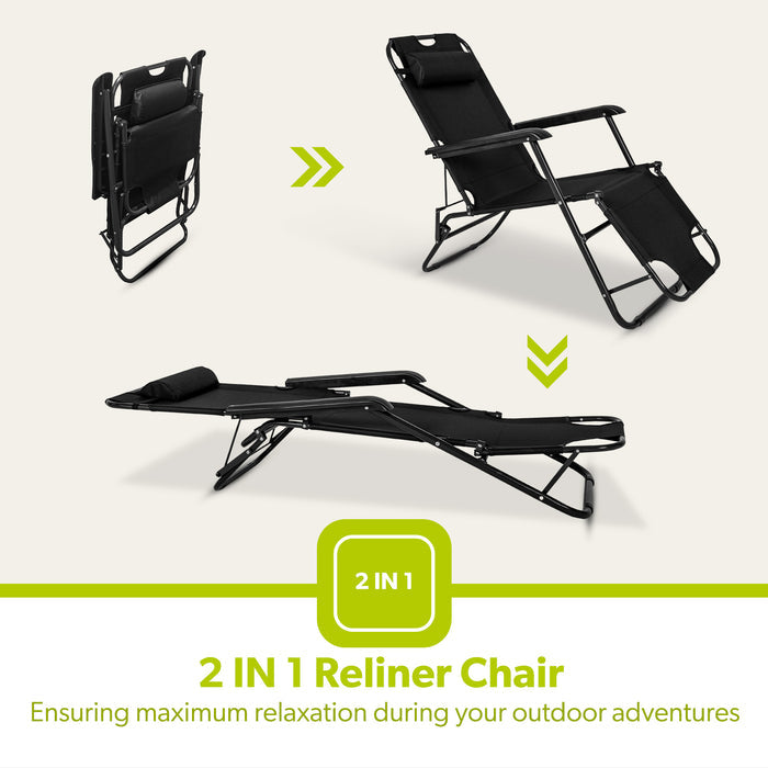 Deluxe 2-In-1 Reclining Mesh Chair & Camping Bed Outdoor Lounger