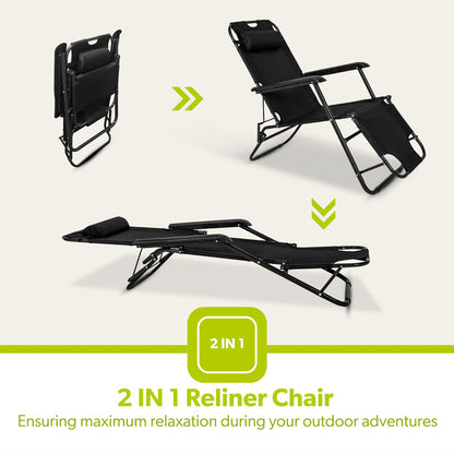 Deluxe 2-In-1 Reclining Mesh Chair & Camping Bed Outdoor Lounger