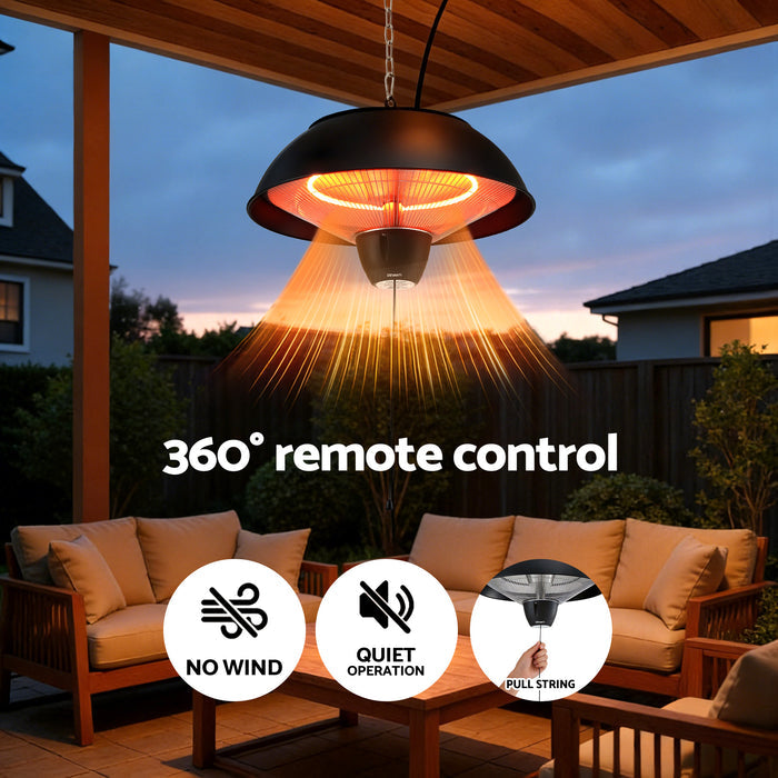 Devanti 1500W Electric Patio Infrared Heater Hanging Heaters Ceiling Mounted Remote - Devanti
