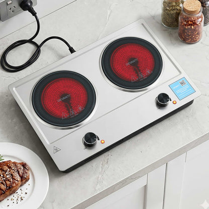 Devanti 2 Hobs Ceramic Cooktop Electric Hot Plate Infrared Knob Control 2400W - Devanti