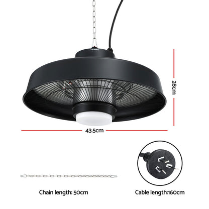 Devanti 2000W Outdoor Electric Patio Heater Ceiling Mount with LED Light Remote - Devanti