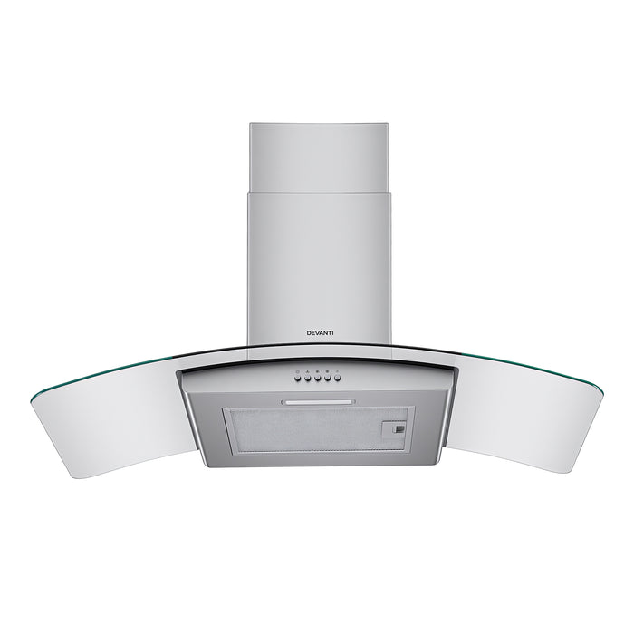 Devanti 90cm Range Hood Curved Glass Canopy Rangehood Kitchen Exhaust Fan