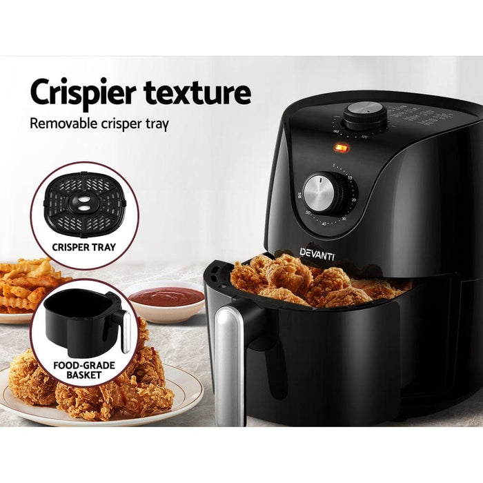 Devanti Air Fryer 2.5L Electric Fryers Airfryer Healthy Cooker Oil Free Kitchen -Home Living Store - -