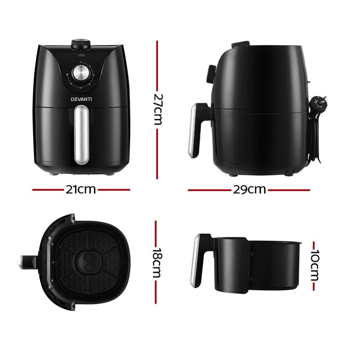 Devanti Air Fryer 2.5L Electric Fryers Airfryer Healthy Cooker Oil Free Kitchen -Home Living Store - -