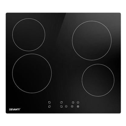Devanti Ceramic Cooktop 60cm Electric Cooker 4 Burner Stove Hob Touch Control -Home Living Store - -