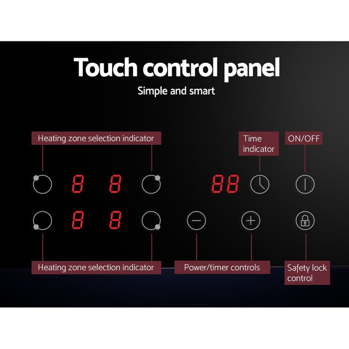 Devanti Ceramic Cooktop 60cm Electric Cooker 4 Burner Stove Hob Touch Control -Home Living Store - -