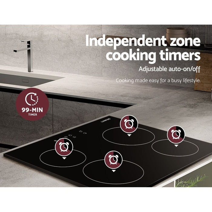 Devanti Ceramic Cooktop 60cm Electric Cooker 4 Burner Stove Hob Touch Control -Home Living Store - -