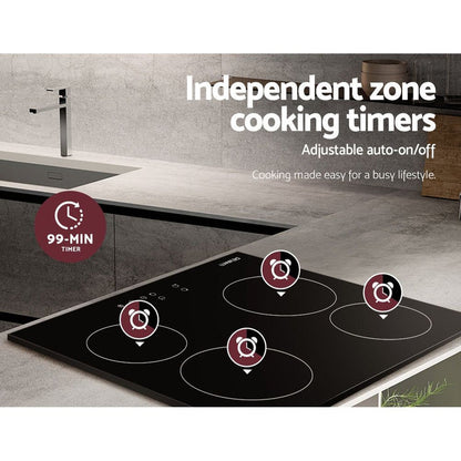 Devanti Ceramic Cooktop 60cm Electric Cooker 4 Burner Stove Hob Touch Control -Home Living Store - -