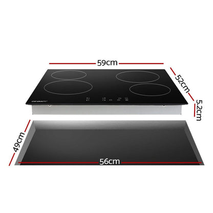 Devanti Ceramic Cooktop 60cm Electric Cooker 4 Burner Stove Hob Touch Control -Home Living Store - -