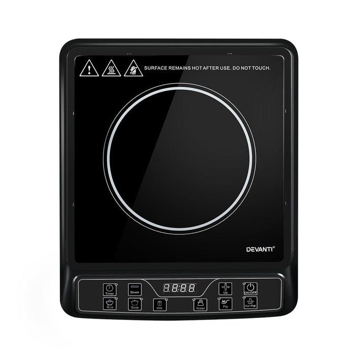 Devanti Electric Induction Cooktop Portable Cook Top Ceramic Kitchen Hot Plate -Home Living Store - -