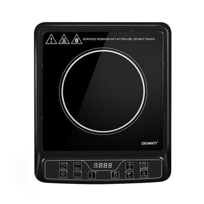 Devanti Electric Induction Cooktop Portable Cook Top Ceramic Kitchen Hot Plate -Home Living Store - -