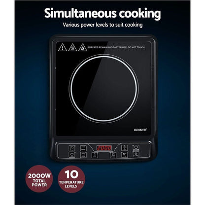 Devanti Electric Induction Cooktop Portable Cook Top Ceramic Kitchen Hot Plate -Home Living Store - -