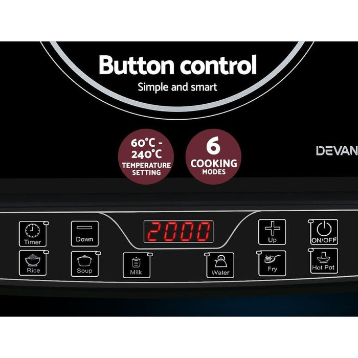Devanti Electric Induction Cooktop Portable Cook Top Ceramic Kitchen Hot Plate -Home Living Store - -