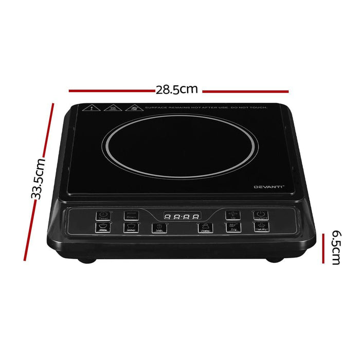 Devanti Electric Induction Cooktop Portable Cook Top Ceramic Kitchen Hot Plate -Home Living Store - -
