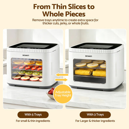 Devanti Food Dehydrator Machine 5 Tray Mini Fruit Dryer Maker White - Devanti