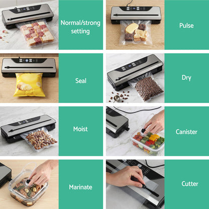 Devanti Food Vacuum Sealer Machine Auto Seal Slide Cutter 9 Modes Marinate Black - Devanti