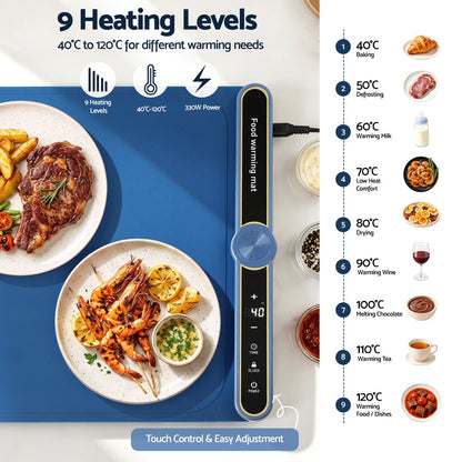 Devanti Food Warming Mat 60 x 38cm Electric Food Warmer With Timer