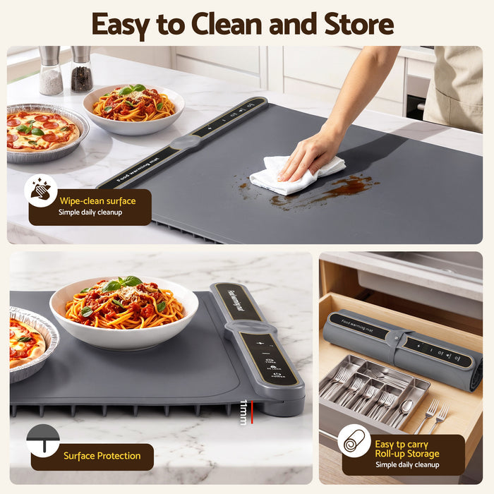 Devanti Food Warming Mat 80cm Electric Food Warmer Roll Up Buffet Tray Grey