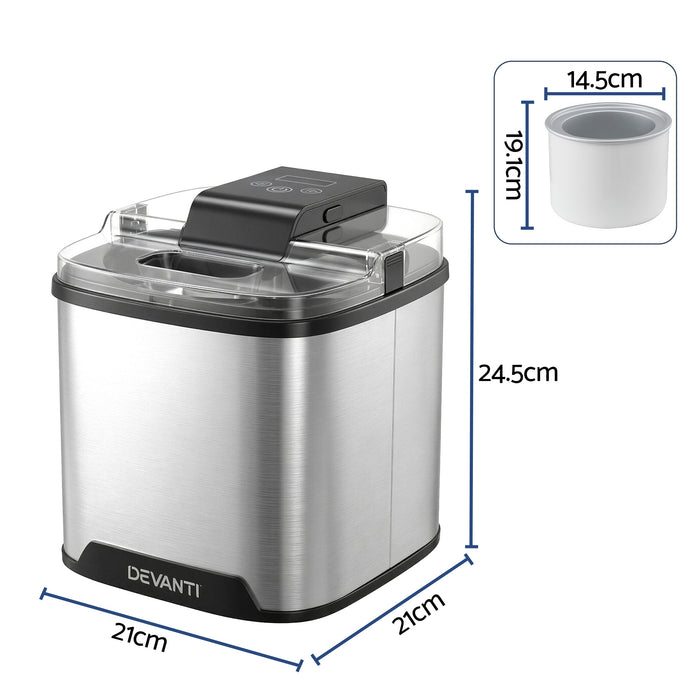 Devanti Ice Cream Maker Machine 2L Homemade Gelato Sorbet Frozen Drinks Sliver - Devanti