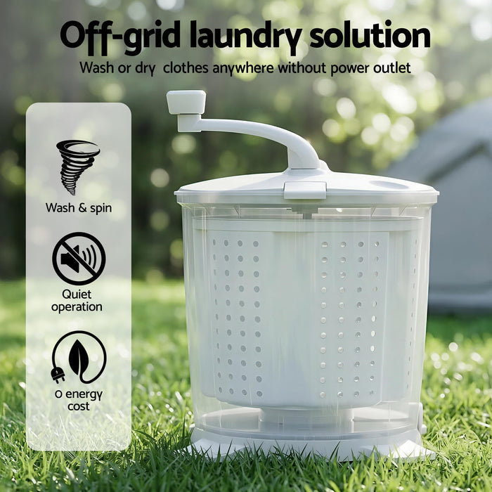 Devanti Portable Washing Machine Manual Spin Dryer Compact for Camping Caravan Apartment - Devanti