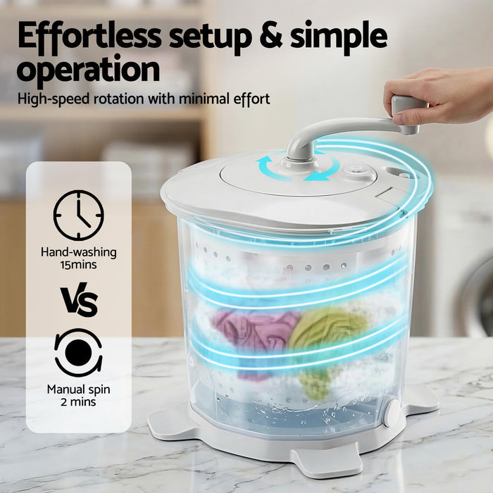 Devanti Portable Washing Machine Manual Spin Dryer Compact for Camping Caravan Apartment - Devanti