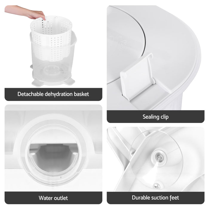 Devanti Portable Washing Machine Manual Spin Dryer Compact for Camping Caravan Apartment - Devanti