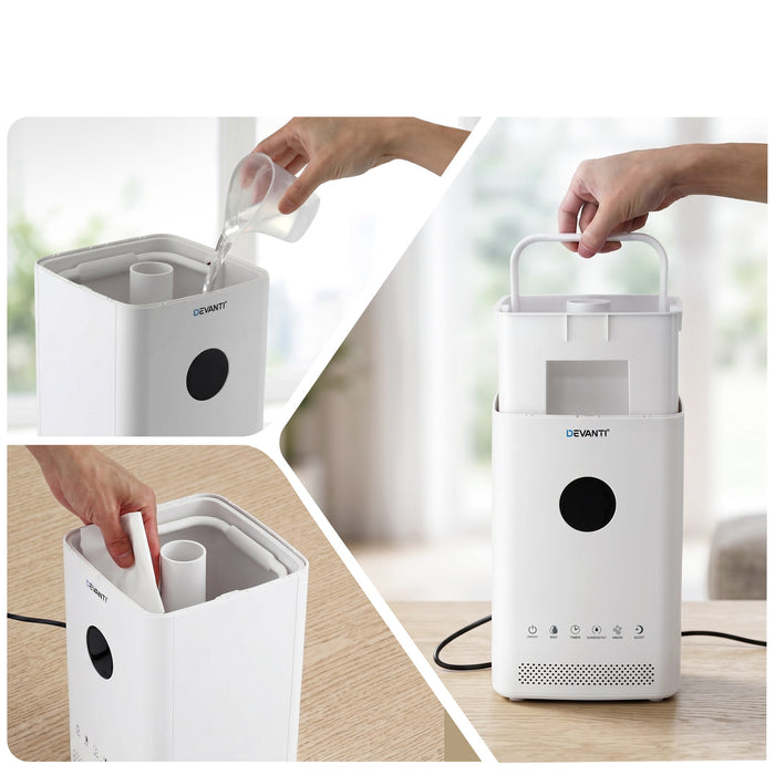 Devanti Ultrasonic Humidifier Air Purifier Top Fill Auto Humidity 3.5L White - Devanti