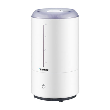 Devanti Ultrasonic Humidifier Aroma Diffuser Top Fill Quiet Bedroom 4L White - Devanti