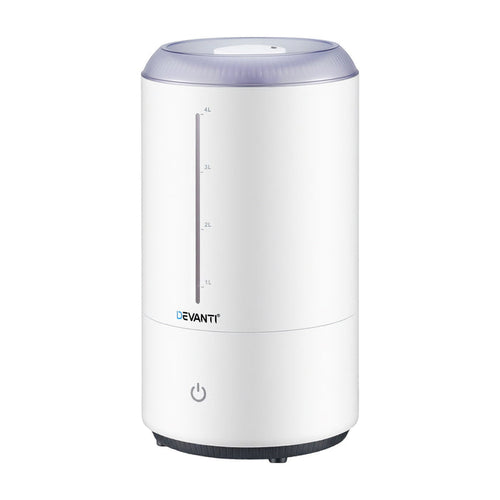 Devanti Ultrasonic Humidifier Aroma Diffuser Top Fill Quiet Bedroom 4L White - Devanti