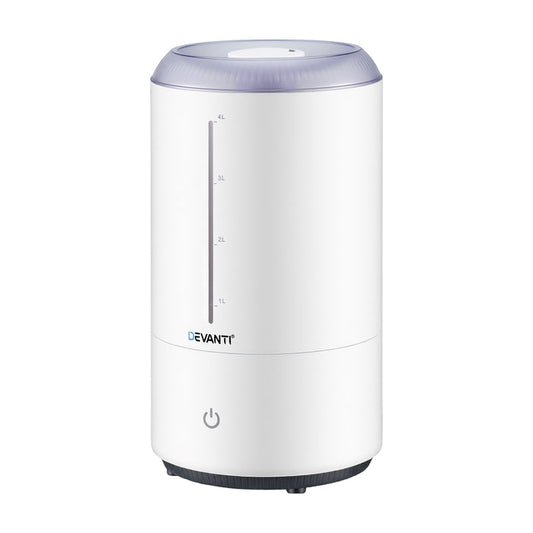 Devanti Ultrasonic Humidifier Aroma Diffuser Top Fill Quiet Bedroom 4L White - Devanti