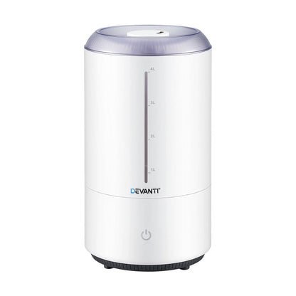 Devanti Ultrasonic Humidifier Aroma Diffuser Top Fill Quiet Bedroom 4L White - Devanti