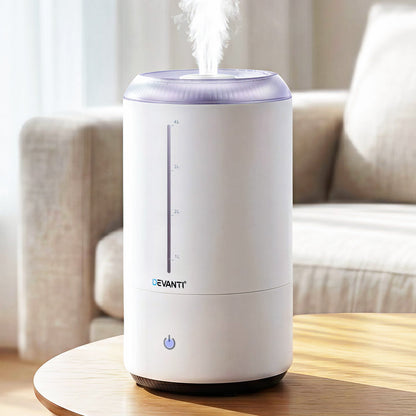 Devanti Ultrasonic Humidifier Aroma Diffuser Top Fill Quiet Bedroom 4L White - Devanti