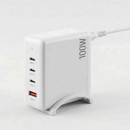 Devanti USB C Charger 100W Fast Charger 4 Port GaN Desktop Station White