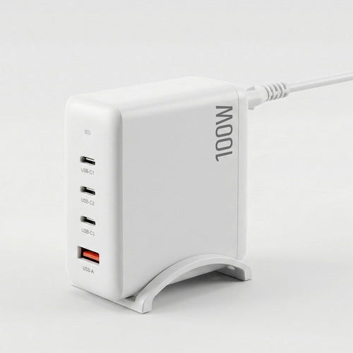Devanti USB C Charger 100W Fast Charger 4 Port GaN Desktop Station White