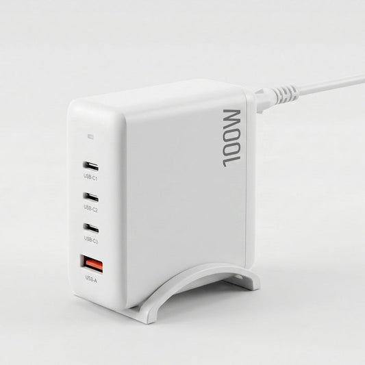 Devanti USB C Charger 100W Fast Charger 4 Port GaN Desktop Station White