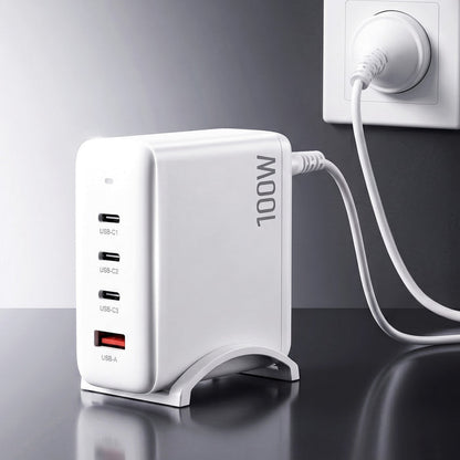 Devanti USB C Charger 100W Fast Charger 4 Port GaN Desktop Station White