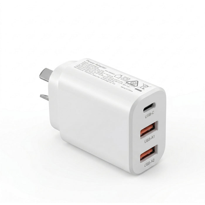Devanti USB C Charger 30W Fast Charger 3 Port PD Charging Block White