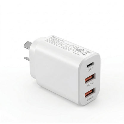 Devanti USB C Charger 30W Fast Charger 3 Port PD Charging Block White