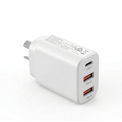 Devanti USB C Charger 30W Fast Charger 3 Port PD Charging Block White