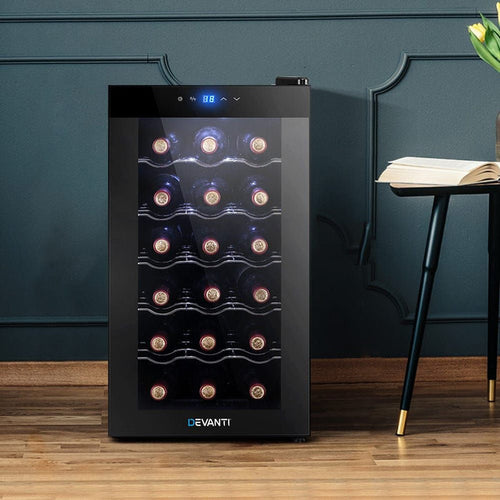 Devanti Wine Cooler 18 Bottles Glass Door Beverage Cooler Thermoelectric Fridge Black -Home Living Store - -